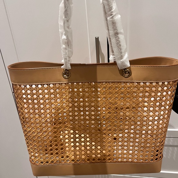 NEW YSL Saint Laurent E W shopping bag in woven cane and leather - Picture 7 of 13